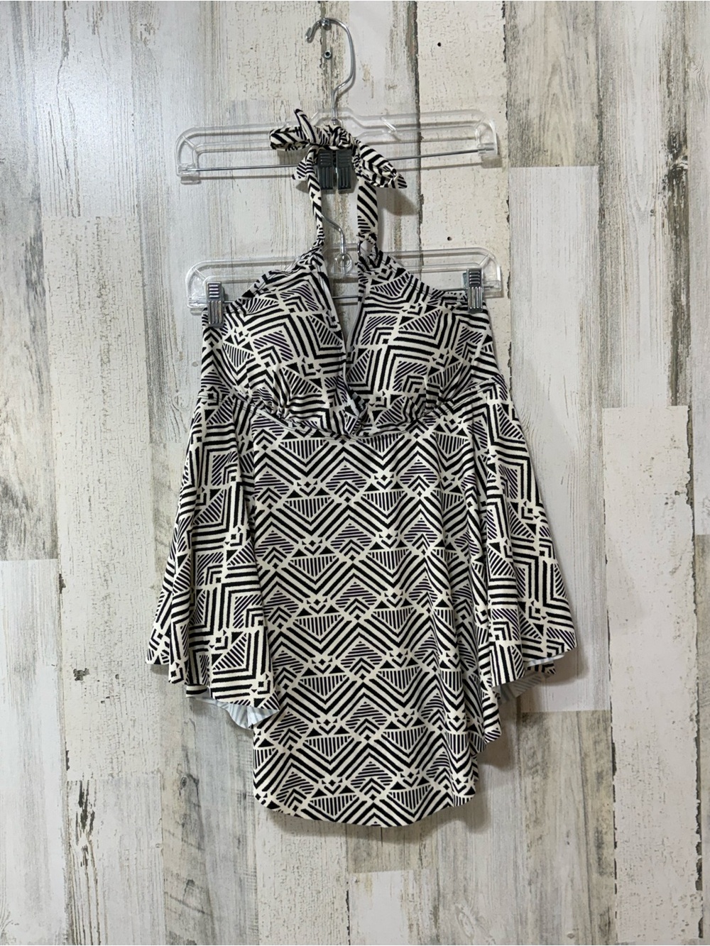 Black & White Geometric Halter One-Piece Swimsuit